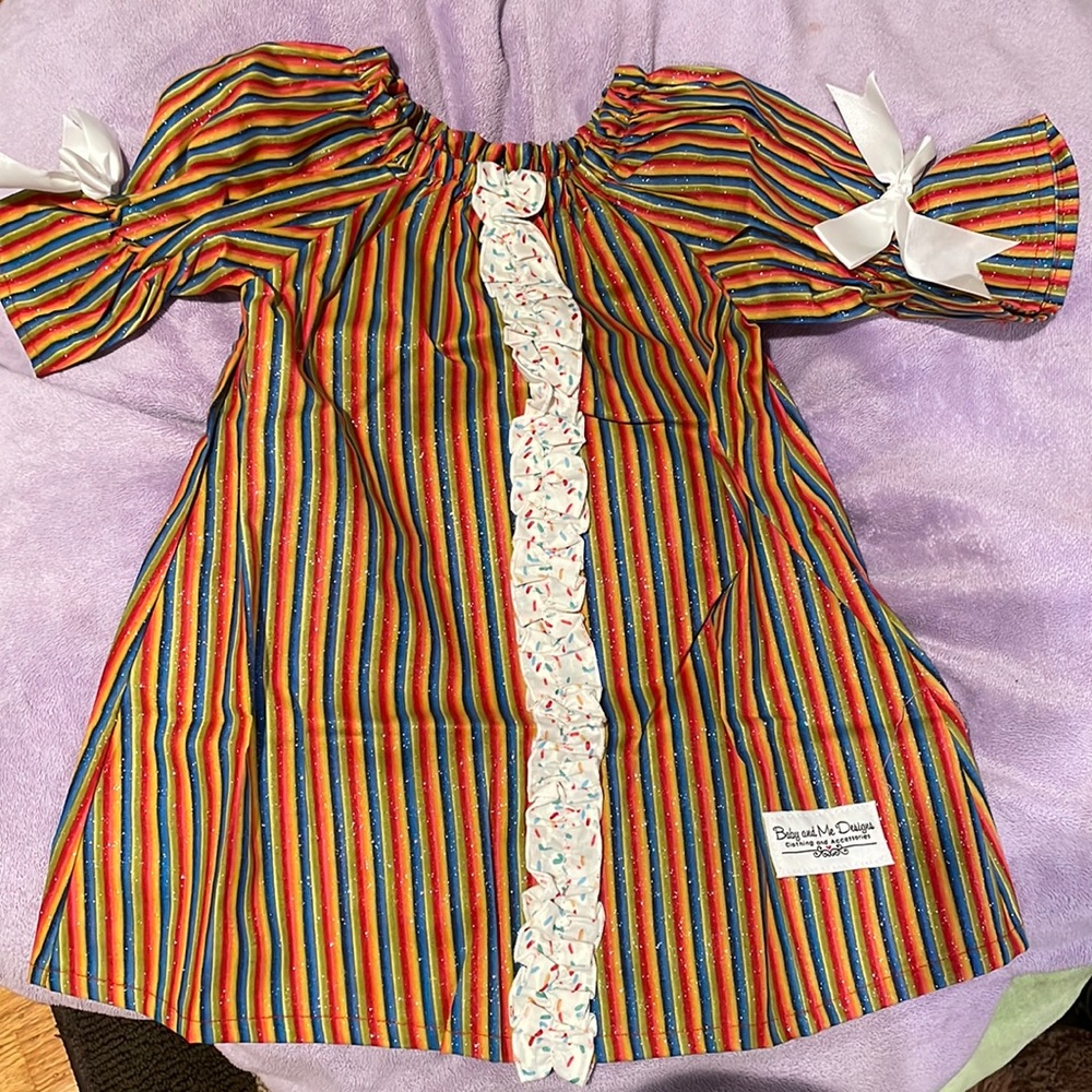 Baby and Me Designs metallic multicolored stripe dress new without tag